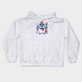 Cute Yeti Playing Ski Cartoon Kids Hoodie